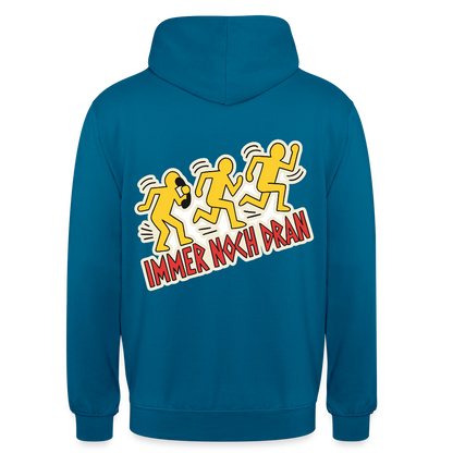 Immer noch dran. Pop-Art-Motiv Motiv-Hoodie unisex, Farbe Tiefseeblau