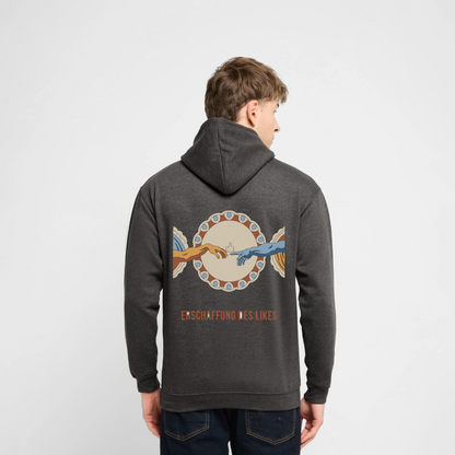 "Erschaffung des Likes. Fresko-Motiv" Motiv-Hoodie unisex, Farbe Anthrazit, Model