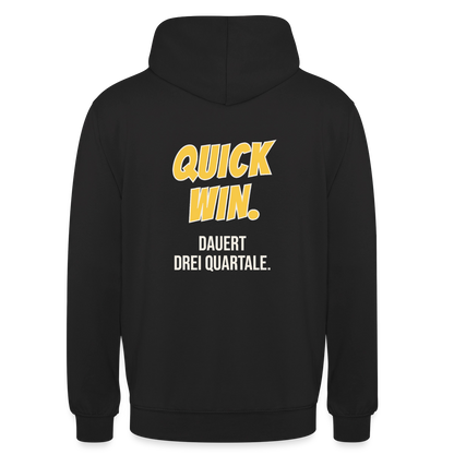 Quick Win. Dauert drei Quartale. Motiv-Hoodie unisex, Farbe Schwarz