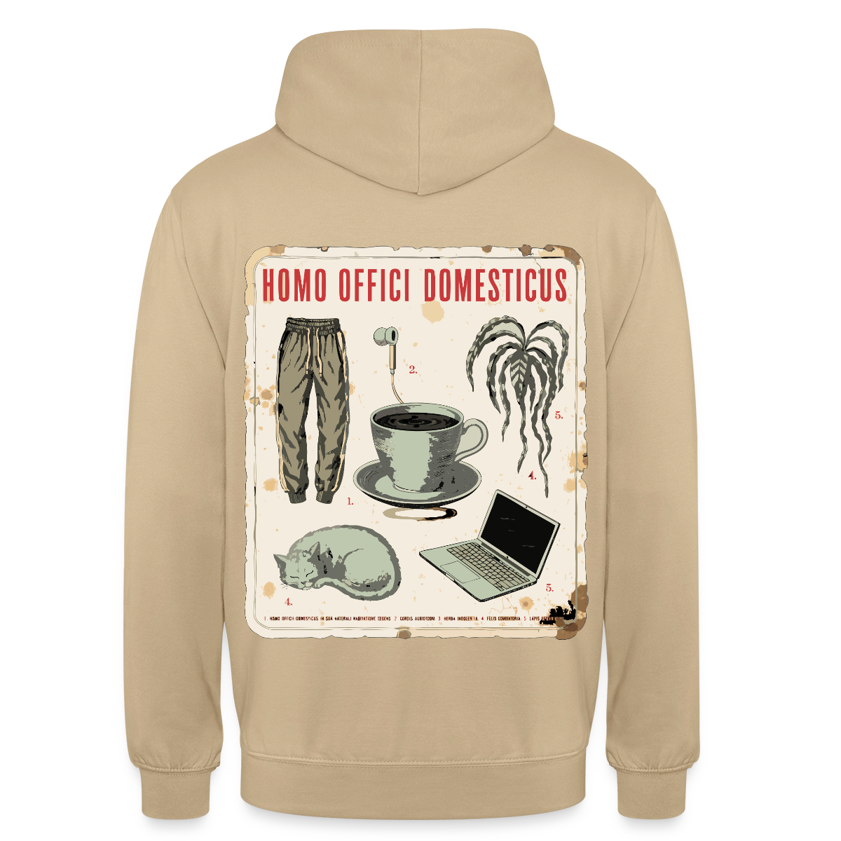 Homo Offici Domesticus Motiv-Hoodie unisex, Farbe Beige, Model