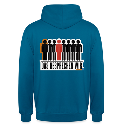 "Das besprechen wir. Isotype-Motiv" Motiv-Hoodie unisex, Farbe Tiefseeblau