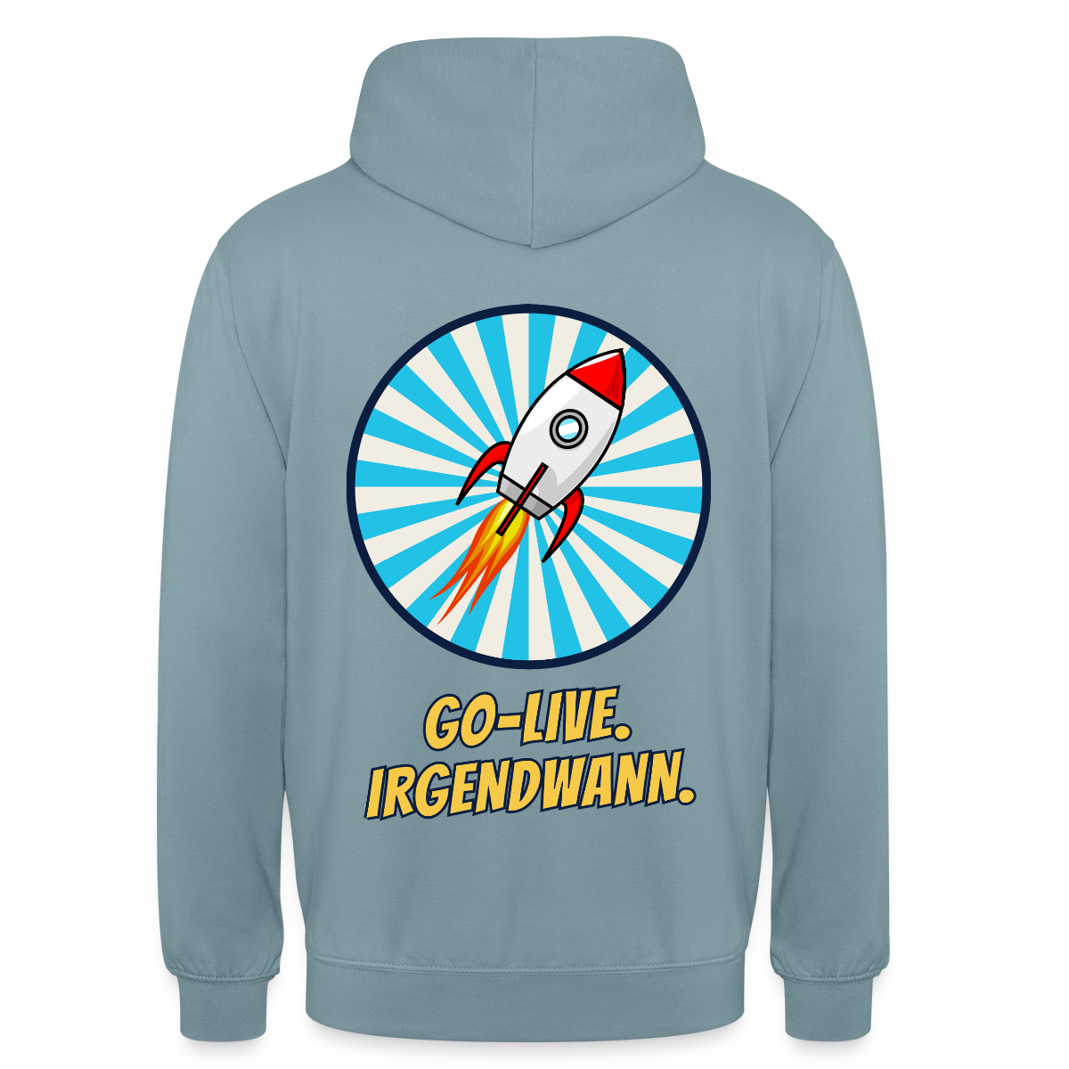 Go-Live. Irgendwann. Comic-Motiv Motiv-Hoodie unisex, Farbe Nebelblau