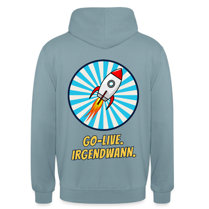 Go-Live. Irgendwann. Comic-Motiv Motiv-Hoodie unisex, Farbe Nebelblau