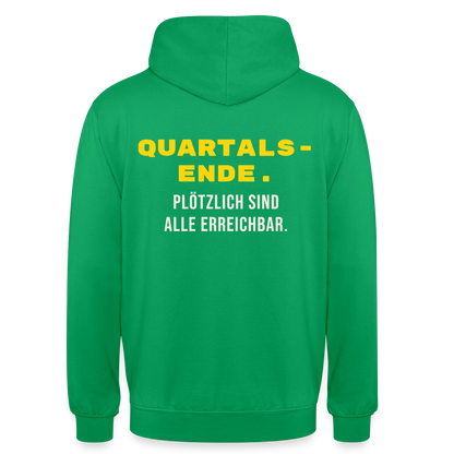 Quartalsende. Plötzlich sind alle erreichbar. Motiv-Hoodie unisex, Farbe Kelly Green
