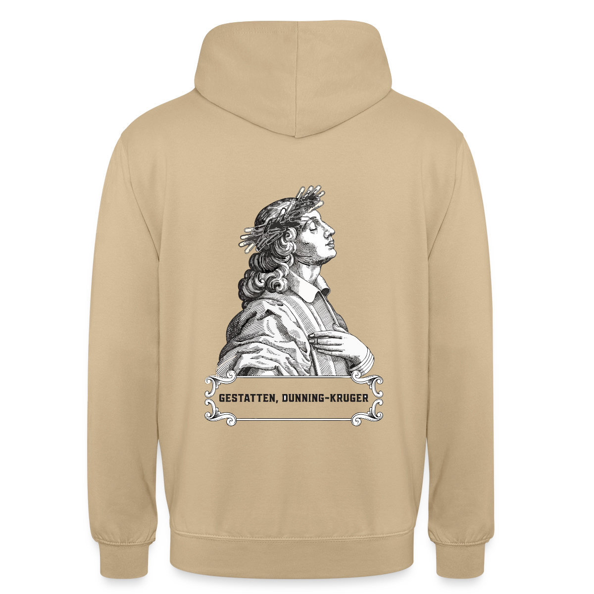 "Gestatten, Dunning-Kruger. Kupferstich-Motiv" Motiv-Hoodie unisex, Farbe Beige