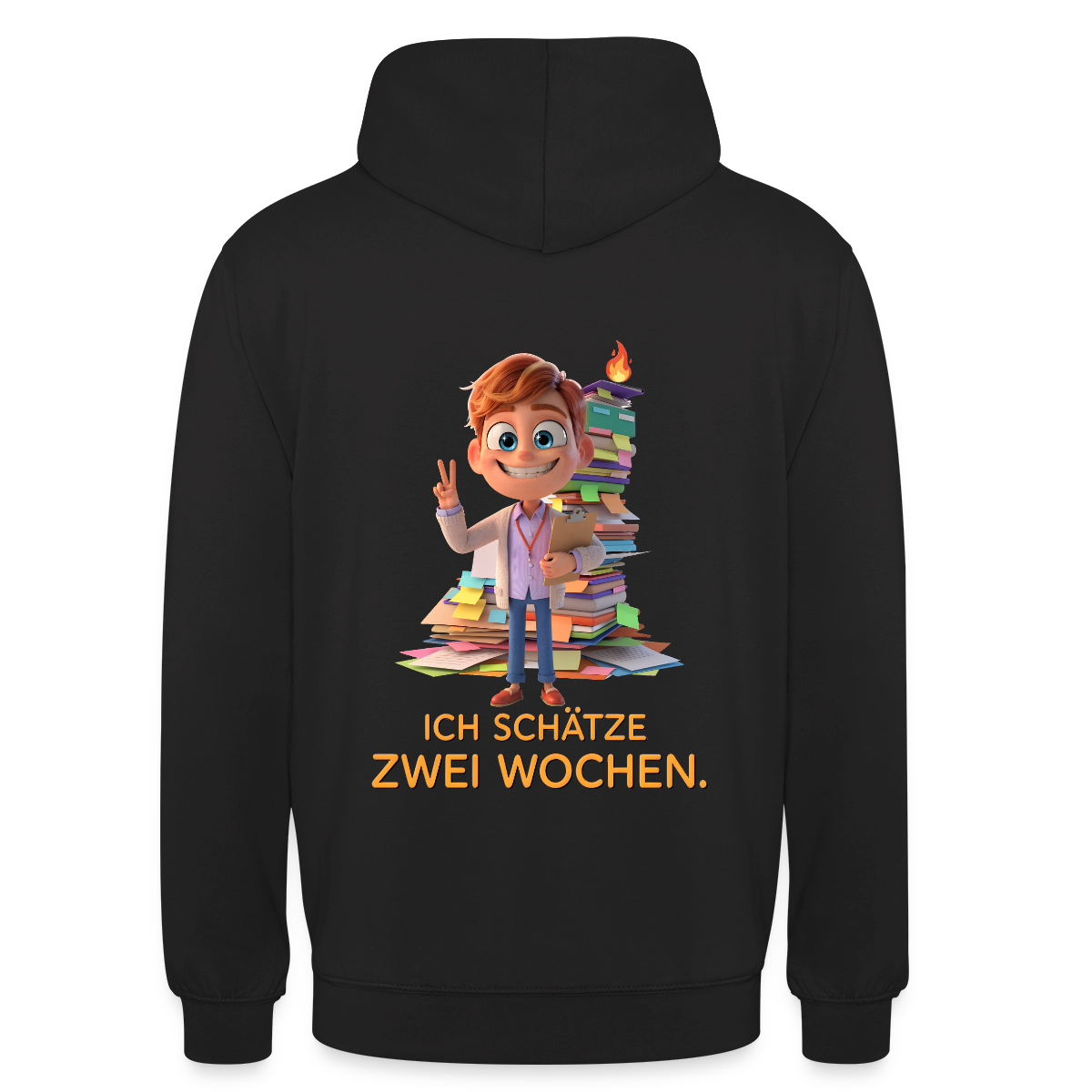 Ich schätze zwei Wochen. Animationsfilm-Motiv Motiv-Hoodie unisex, Farbe Schwarz