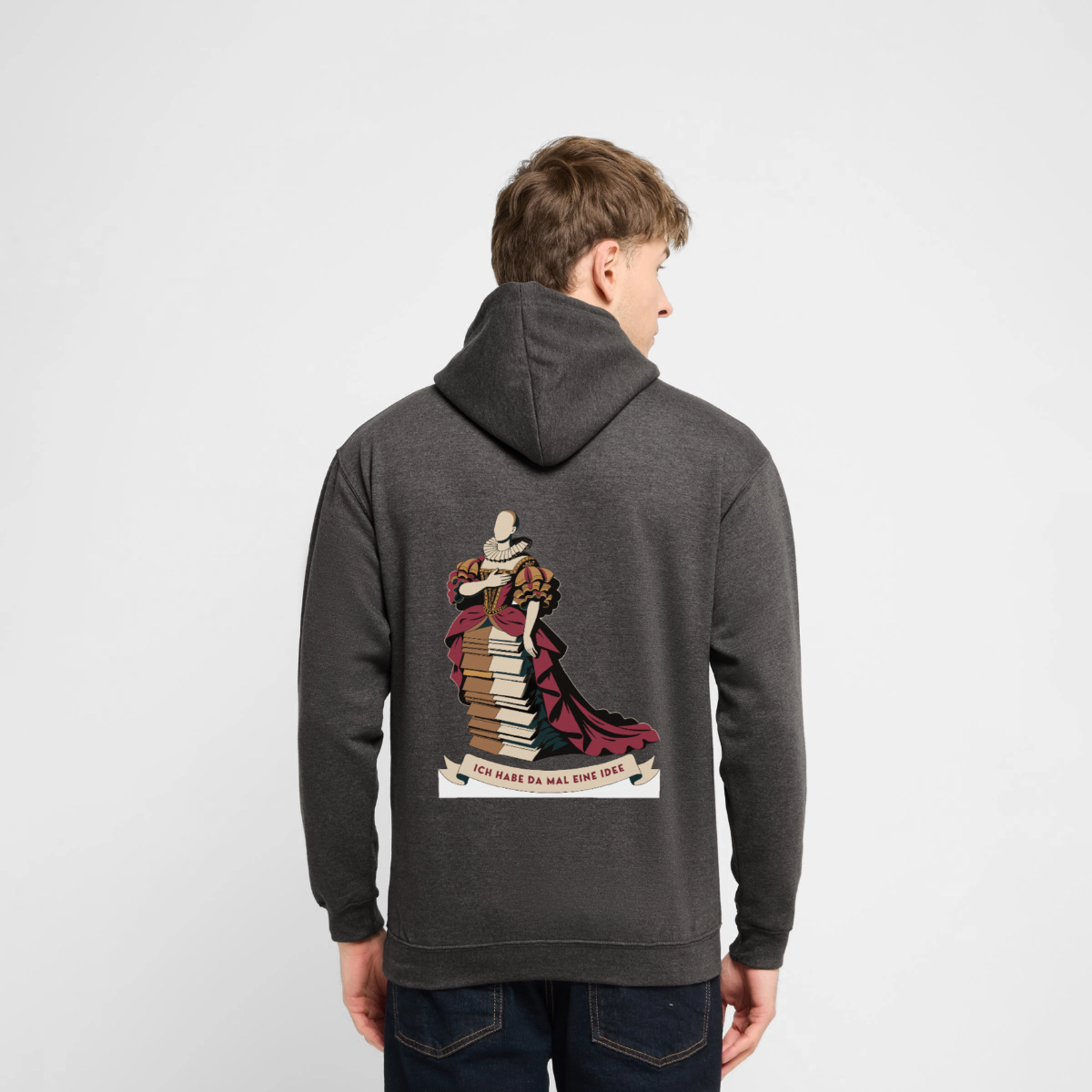 "Ich habe da mal eine Idee. Barock-Motiv" Motiv-Hoodie unisex, Farbe Anthrazit, Model