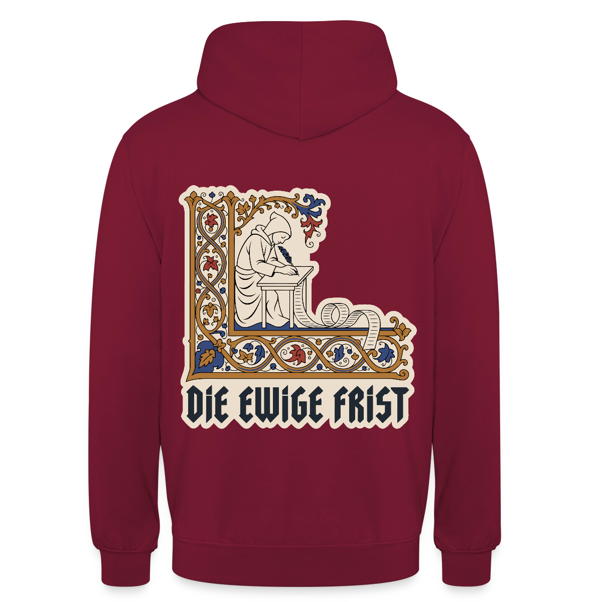 "Die ewige Frist. Buchmalerei-Motiv" Motiv-Hoodie unisex, Farbe Bordeaux