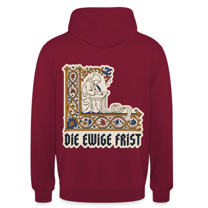 "Die ewige Frist. Buchmalerei-Motiv" Motiv-Hoodie unisex, Farbe Bordeaux