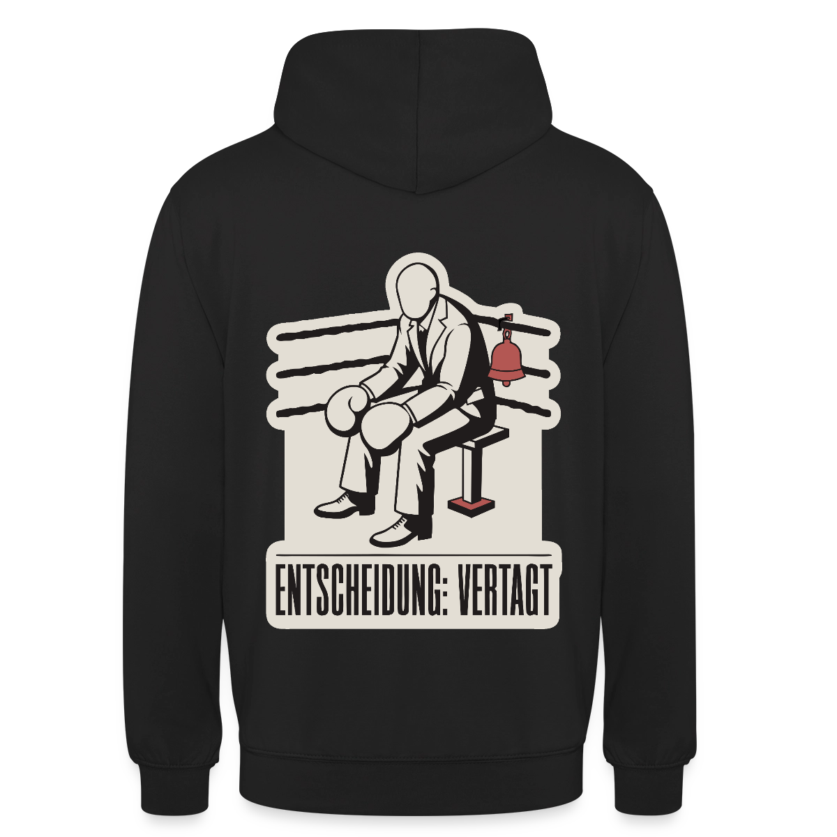 "Entscheidung: vertagt. Boxplakat-Motiv" Motiv-Hoodie unisex, Farbe Schwarz