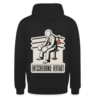 "Entscheidung: vertagt. Boxplakat-Motiv" Motiv-Hoodie unisex, Farbe Schwarz