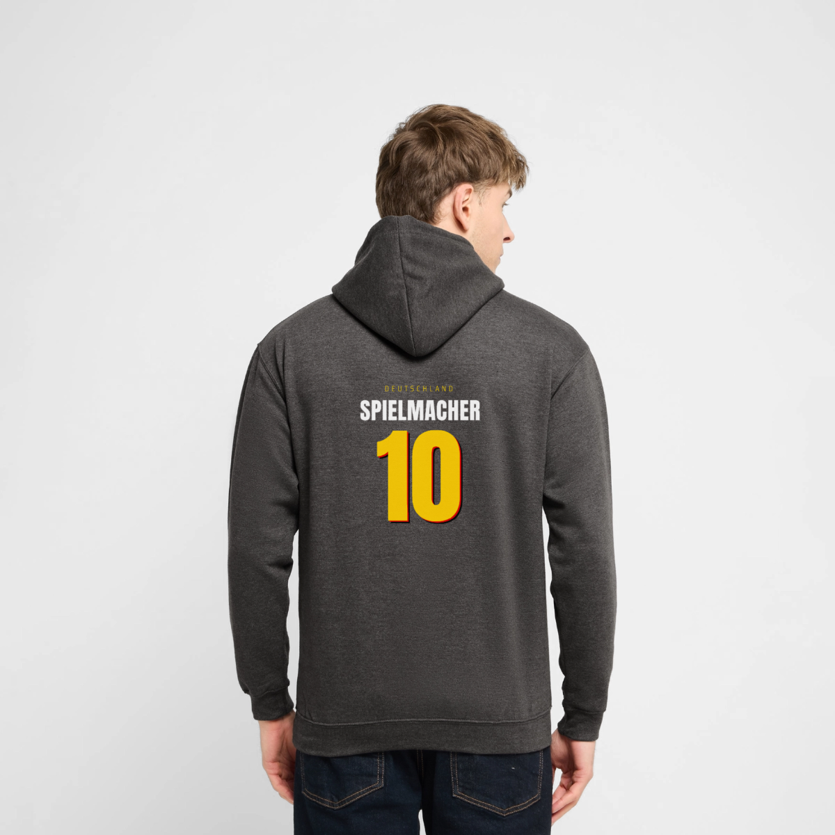 Spielmacher. Trikotnummer-Motiv Motiv-Hoodie unisex, Farbe Anthrazit, Model