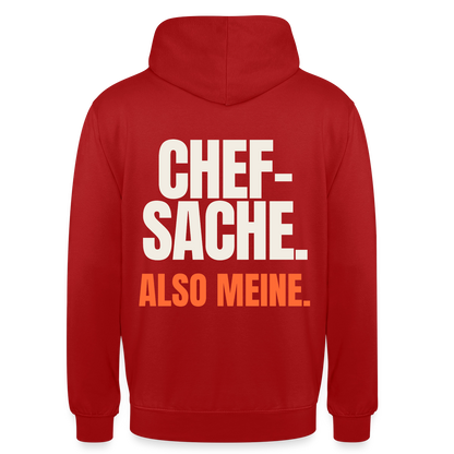 "Chefsache. Also meine." Motiv-Hoodie unisex, Farbe Rot