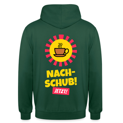 "Nachschub! Jetzt!" Motiv-Hoodie unisex, Farbe Flaschengrün