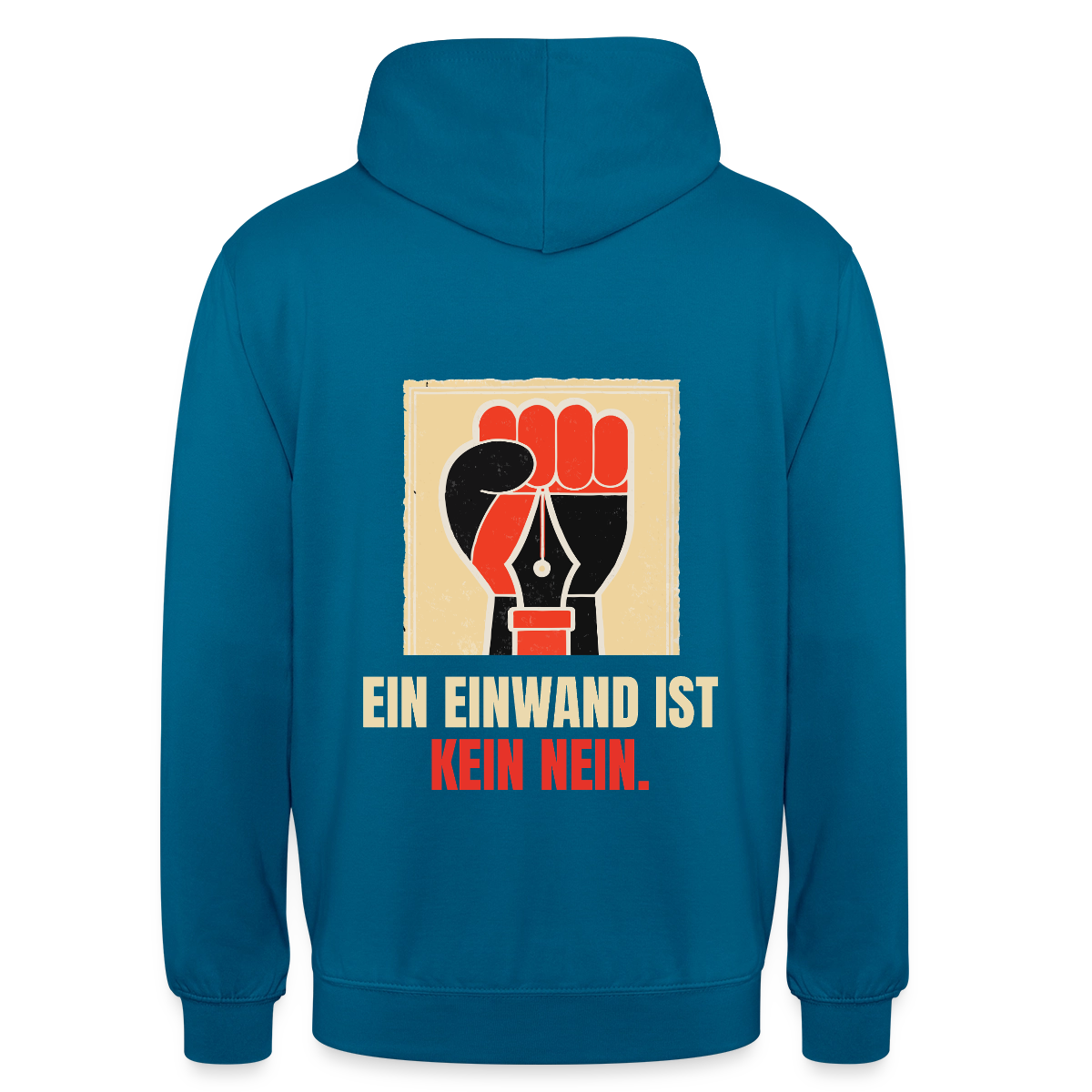 Ein Einwand ist kein Nein. Motiv-Hoodie unisex, Farbe Tiefseeblau