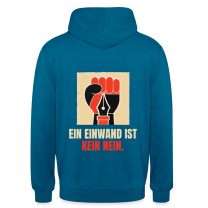 Ein Einwand ist kein Nein. Motiv-Hoodie unisex, Farbe Tiefseeblau