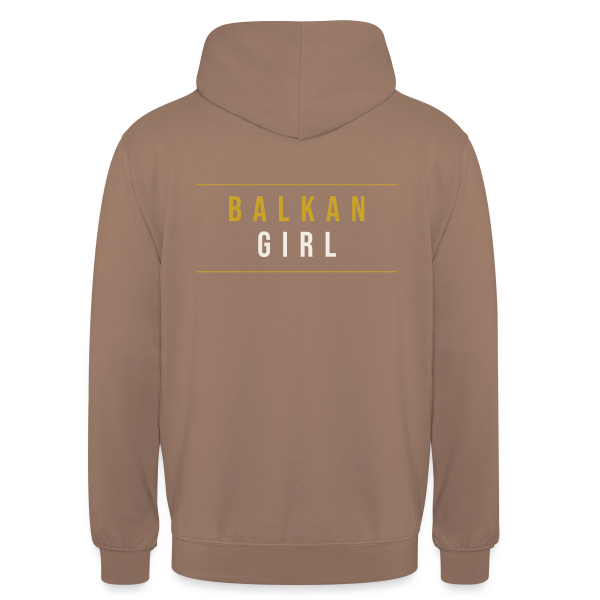 Balkan Girl. Serif-Motiv Motiv-Hoodie unisex, Farbe Mokka