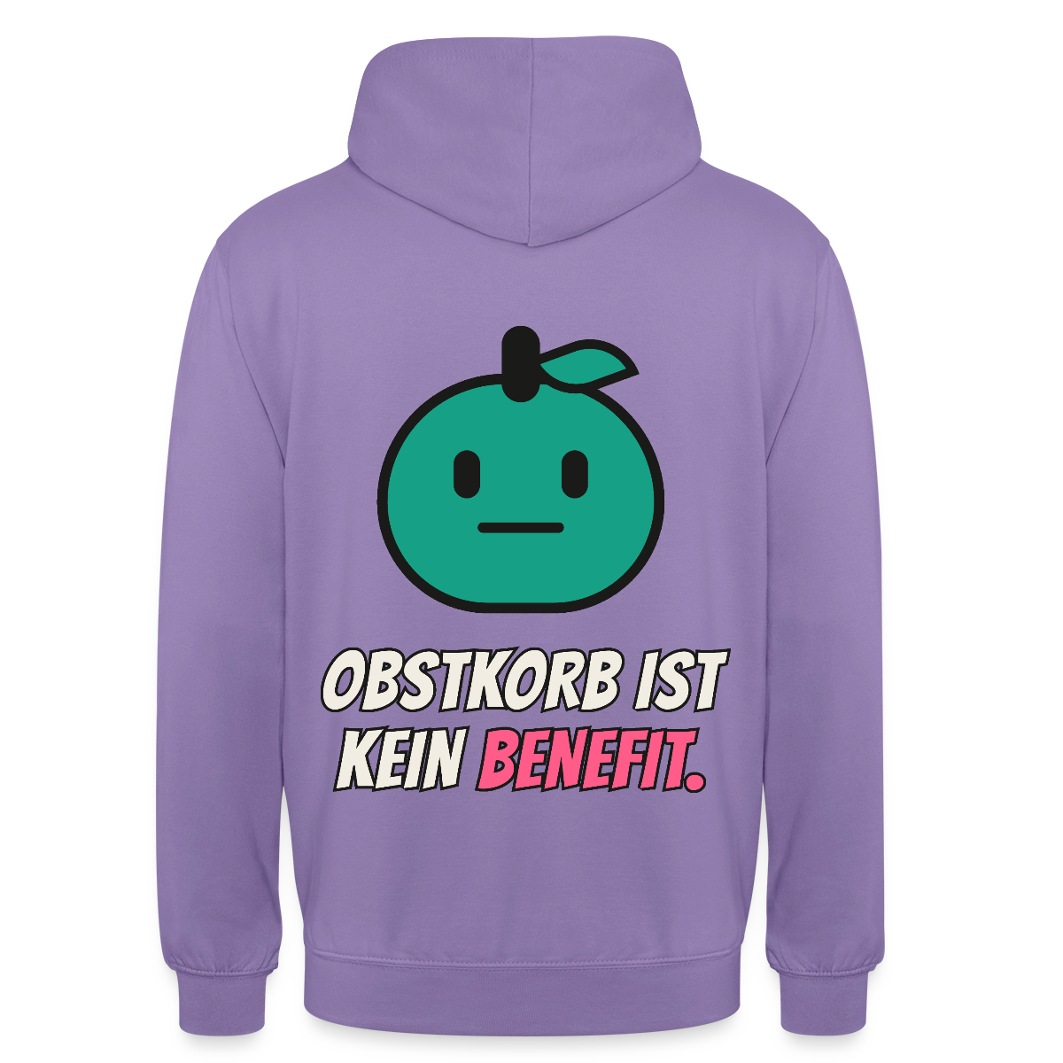 Obstkorb ist kein Benefit. Motiv-Hoodie unisex, Farbe Lavendel