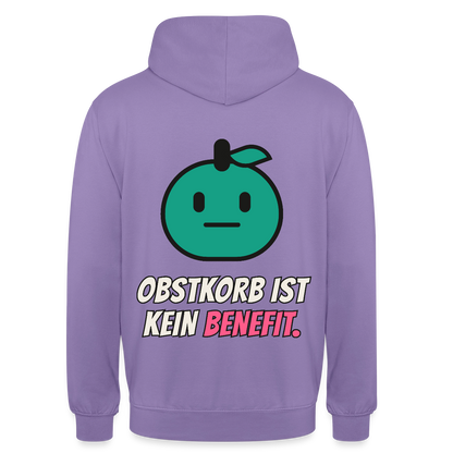 Obstkorb ist kein Benefit. Motiv-Hoodie unisex, Farbe Lavendel