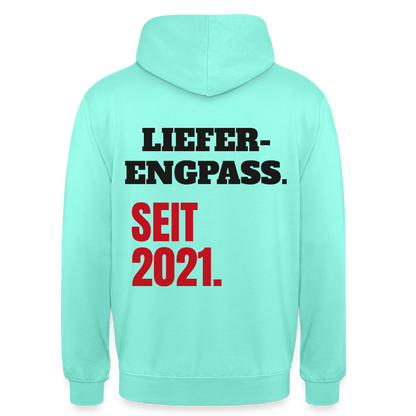 "Lieferengpass. Seit 2021." Motiv-Hoodie unisex, Farbe Mint