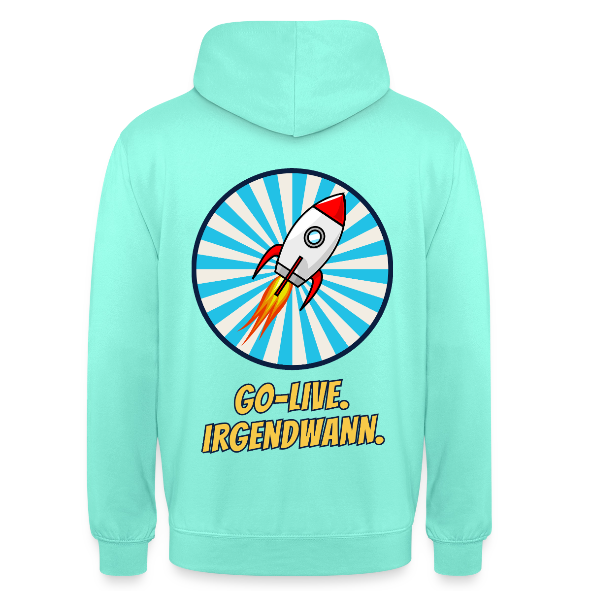Go-Live. Irgendwann. Comic-Motiv Motiv-Hoodie unisex, Farbe Mint