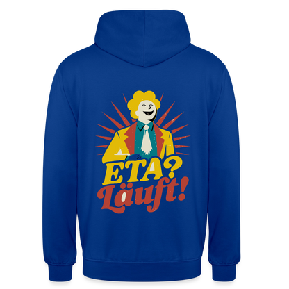 "ETA? Läuft! Midcentury-Motiv" Motiv-Hoodie unisex, Farbe Royalblau