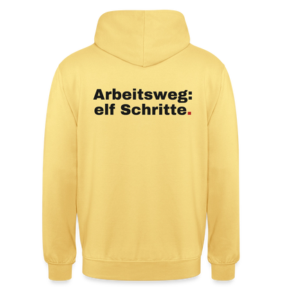 Arbeitsweg: elf Schritte Motiv-Hoodie unisex, Farbe Zitronengelb