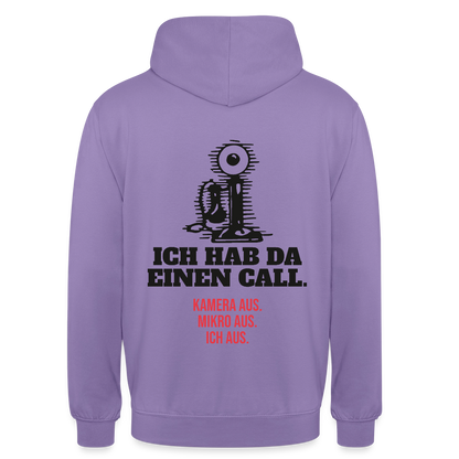 Ich hab da einen Call. Kamera aus. Mikro aus. Ich aus. Motiv-Hoodie unisex, Farbe Lavendel