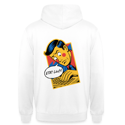 "ETA? Läuft! Popart-Motiv" Motiv-Hoodie unisex, Farbe Weiß