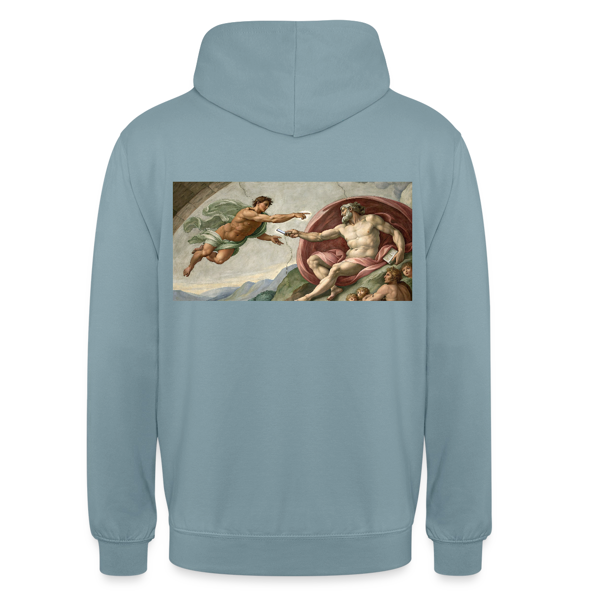 Die Schnittstelle. Renaissance-Motiv Motiv-Hoodie unisex, Farbe Nebelblau