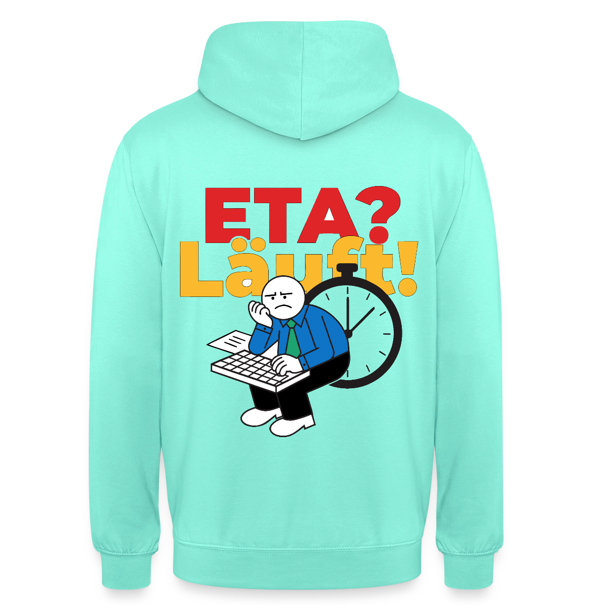 "ETA? Läuft! Strichfiguren-Motiv" Motiv-Hoodie unisex, Farbe Mint
