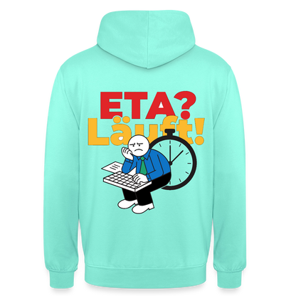 "ETA? Läuft! Strichfiguren-Motiv" Motiv-Hoodie unisex, Farbe Mint