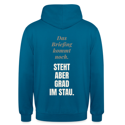 Das Briefing kommt noch. Steht aber grad im Stau. Motiv-Hoodie unisex, Farbe Tiefseeblau
