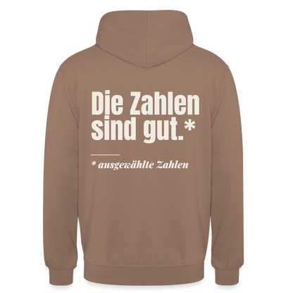 Die Zahlen sind gut. Ausgewählte Zahlen. Motiv-Hoodie unisex, Farbe Mokka