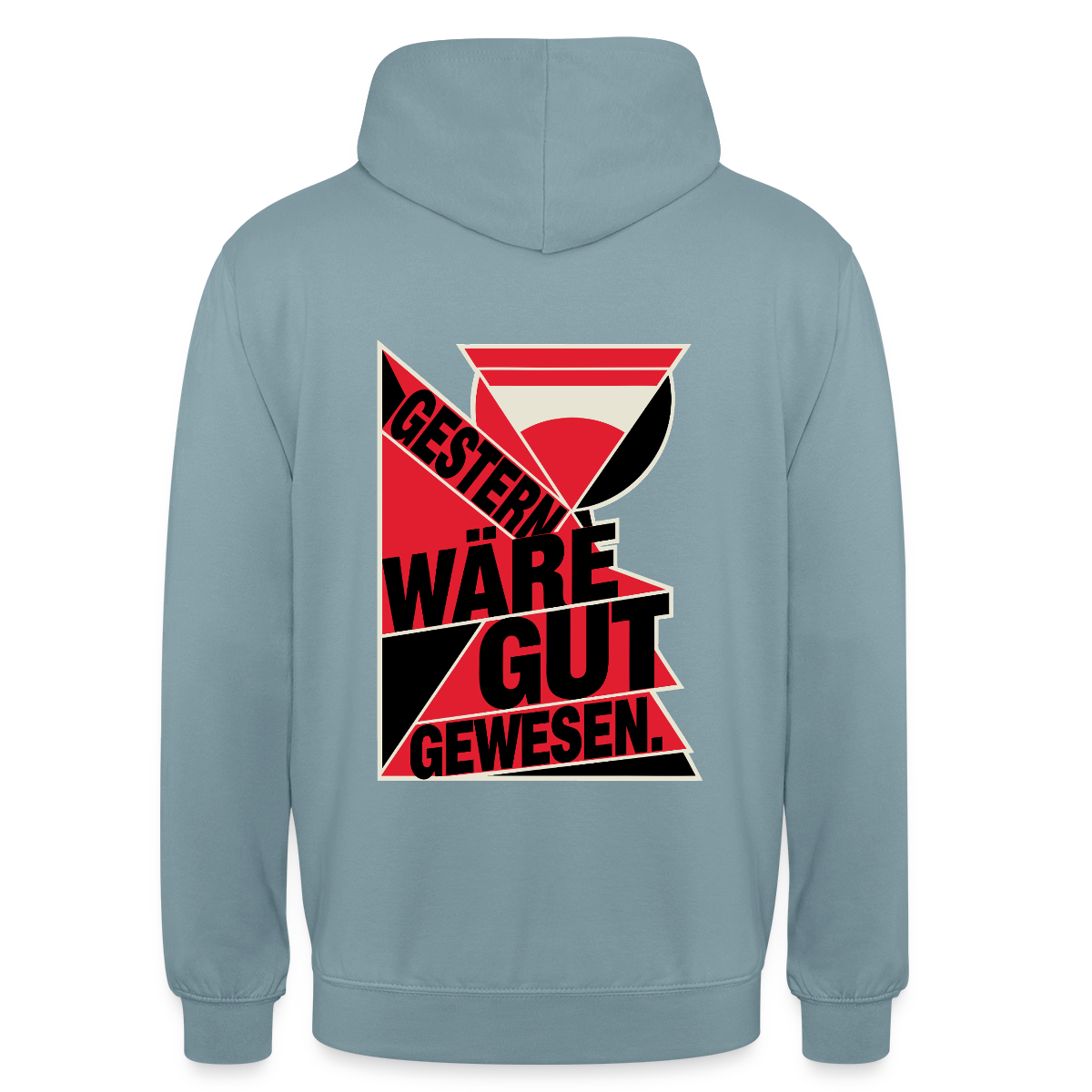"Gestern wäre gut gewesen. Konstruktivismus-Motiv" Motiv-Hoodie unisex, Farbe Nebelblau