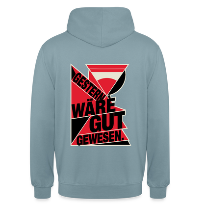 "Gestern wäre gut gewesen. Konstruktivismus-Motiv" Motiv-Hoodie unisex, Farbe Nebelblau