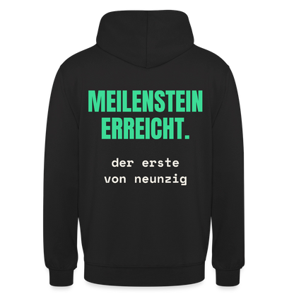 Meilenstein erreicht. Der erste von neunzig. Motiv-Hoodie unisex, Farbe Schwarz