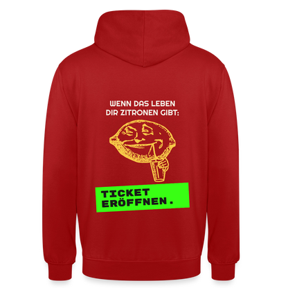 Wenn das Leben dir Zitronen gibt: Ticket eröffnen. Motiv-Hoodie unisex, Farbe Rot