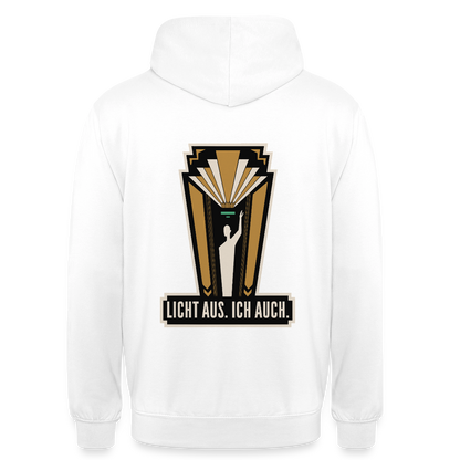 Licht aus. Ich auch. Art-déco-Motiv Motiv-Hoodie unisex, Farbe Weiß