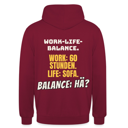 Balance: hä? Motiv-Hoodie unisex, Farbe Bordeaux