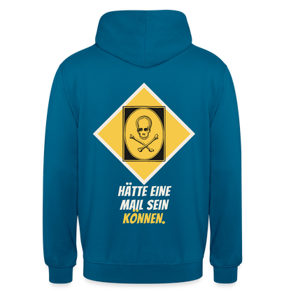 Hätte eine Mail sein können. Gefahrzeichen-Motiv Motiv-Hoodie unisex, Farbe Tiefseeblau