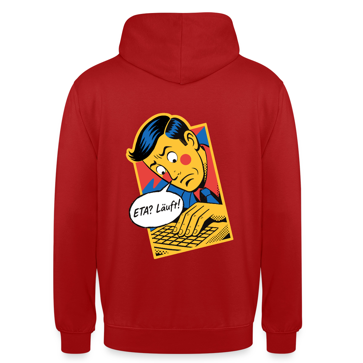 "ETA? Läuft! Popart-Motiv" Motiv-Hoodie unisex, Farbe Rot