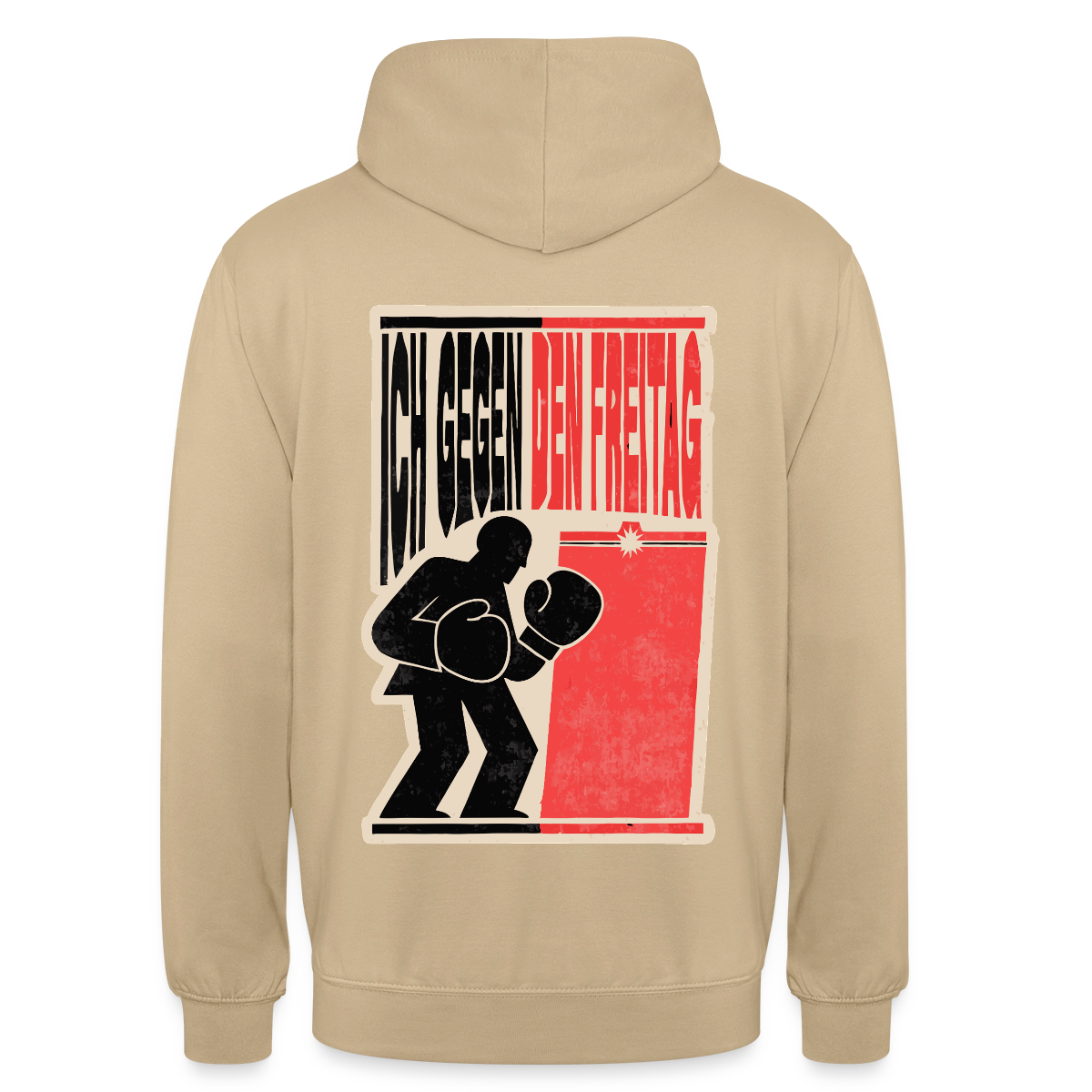 "Ich gegen den Freitag. Boxplakat-Motiv" Motiv-Hoodie unisex, Farbe Beige