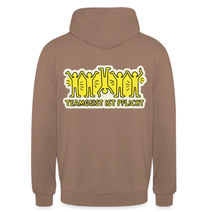 Teamgeist ist Pflicht. Pop-Art-Motiv Motiv-Hoodie unisex, Farbe Mokka