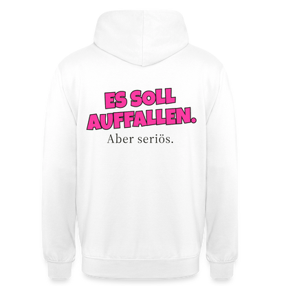 Es soll auffallen. Aber seriös. Motiv-Hoodie unisex, Farbe Weiß
