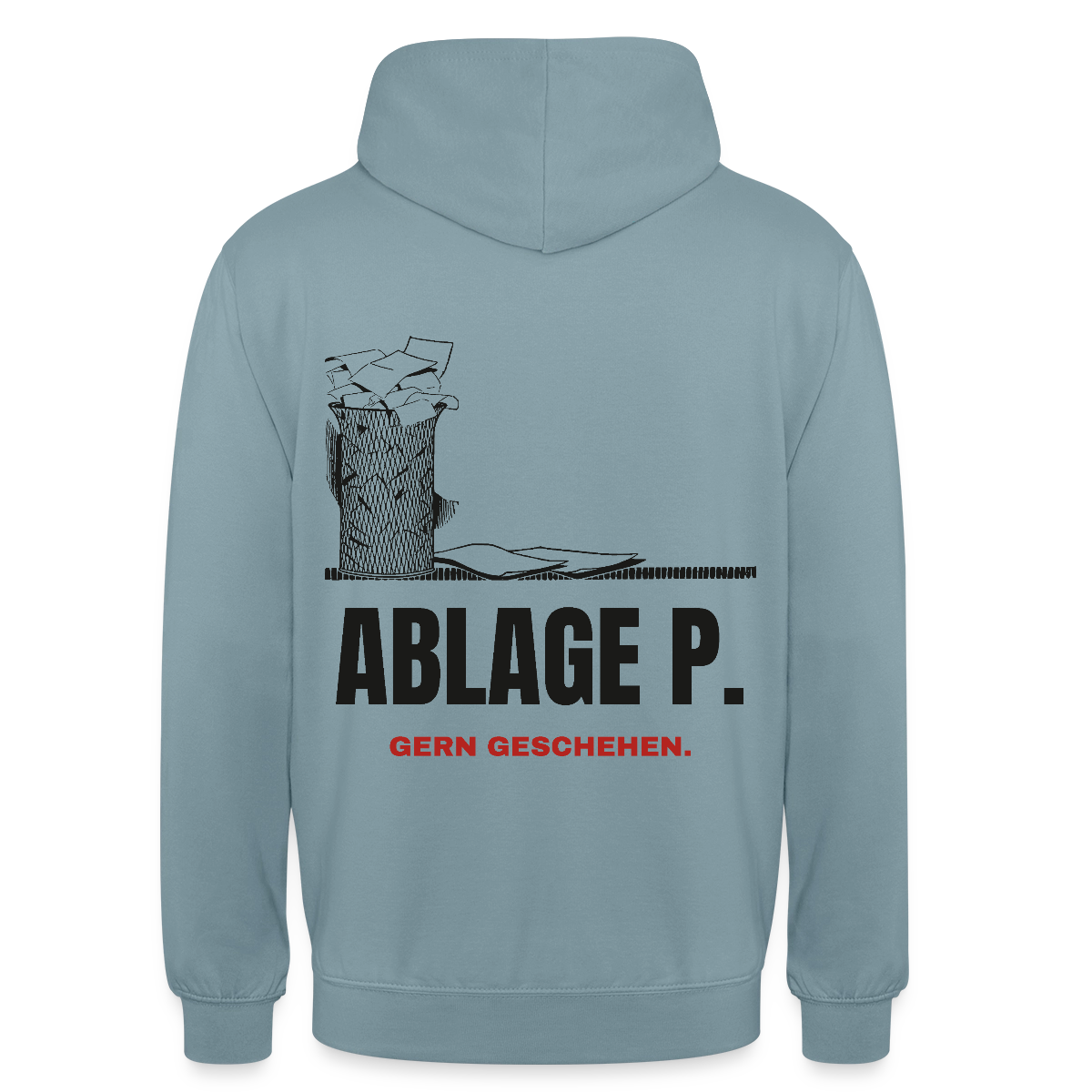"Ablage P. Gern geschehen." Motiv-Hoodie unisex, Farbe Nebelblau