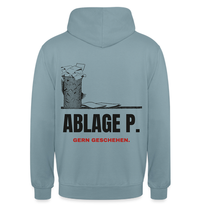 "Ablage P. Gern geschehen." Motiv-Hoodie unisex, Farbe Nebelblau