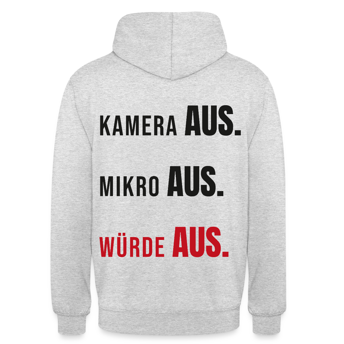 Kamera aus, Würde aus Motiv-Hoodie unisex, Farbe Hellgrau meliert