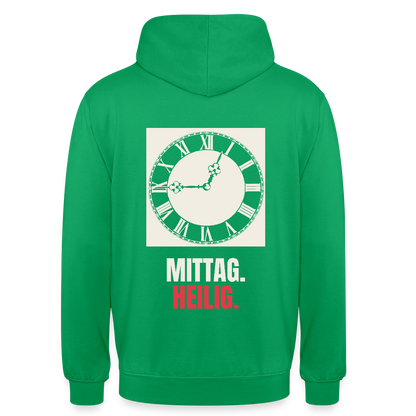 "Mittag. Heilig." Motiv-Hoodie unisex, Farbe Kelly Green