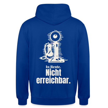 "In Rente. Nicht erreichbar. Strichzeichnung" Motiv-Hoodie unisex, Farbe Royalblau